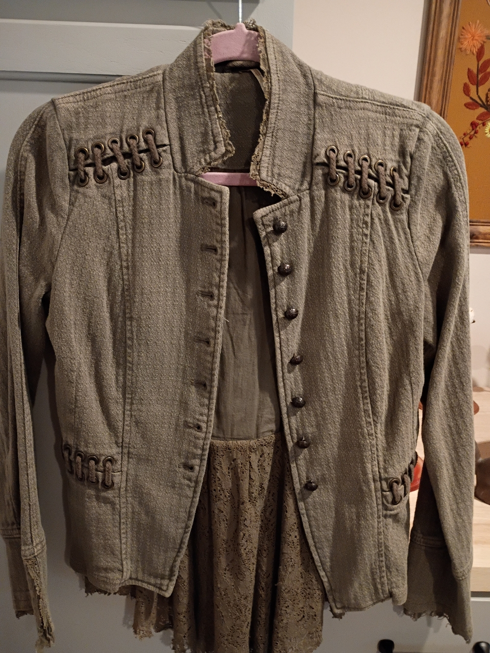 Free People Olive Utility Lace-Up Military Jacket